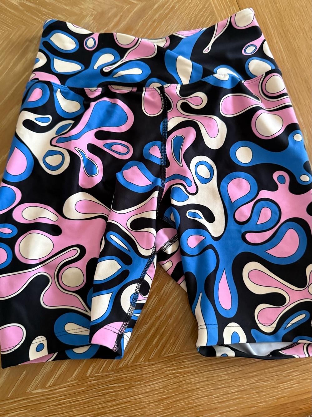 Year of Ours Pink, Blue, Black & Cream Abstract High-Rise Bike Shorts